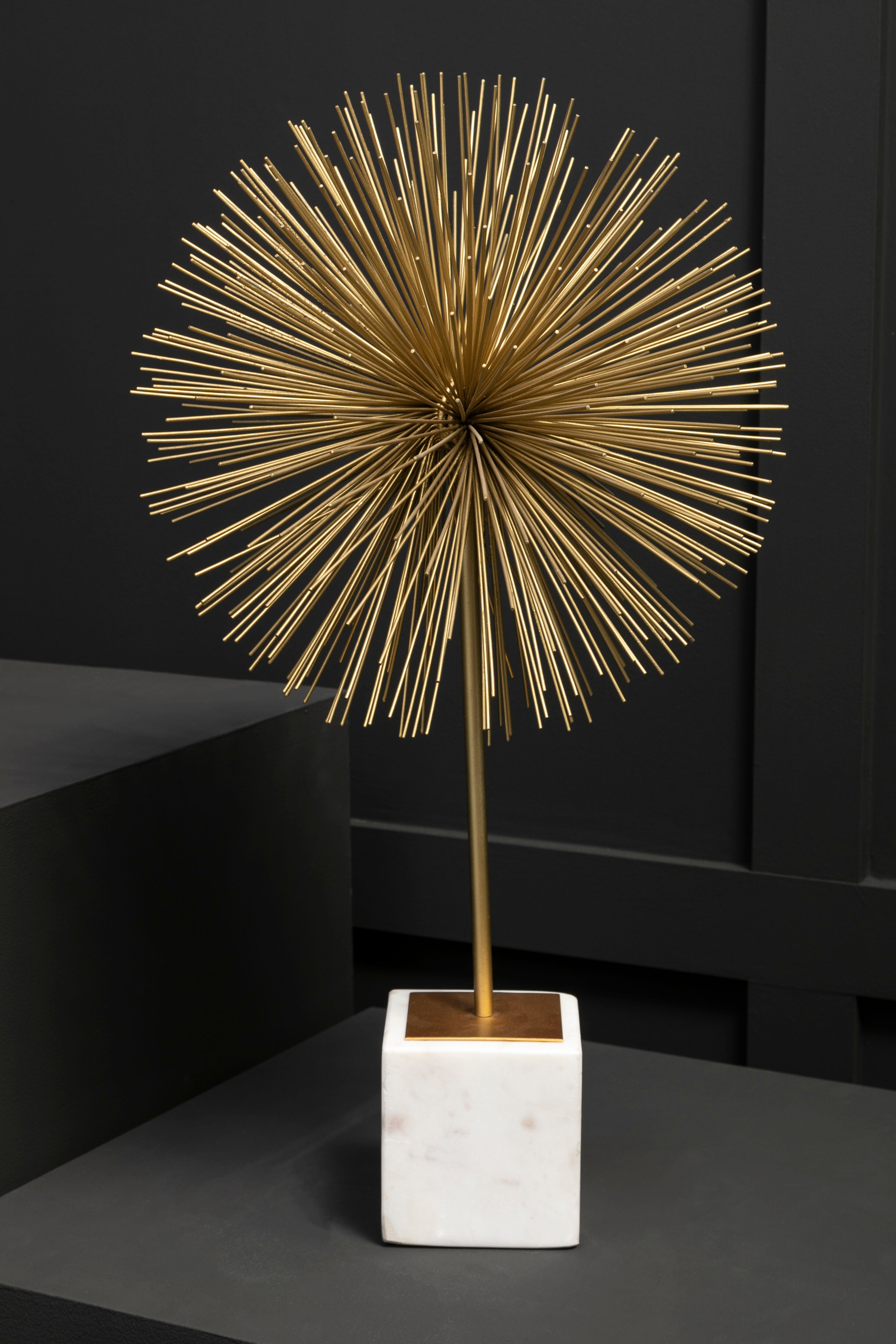 Cleo Gold Finish Starburst Sculpture on White Marble Base